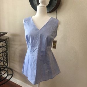 Chambray Tank Top/ Blouse with Front Panel Overlay